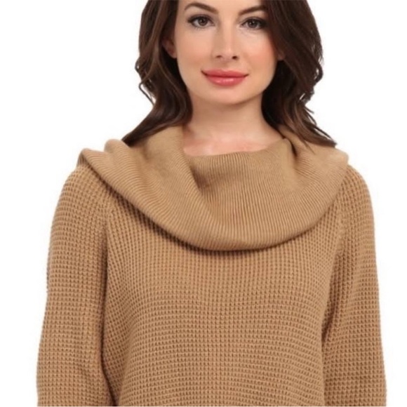 Michael Kors Waffle Knit Sweater Camel Cowl Neck - Picture 2 of 11